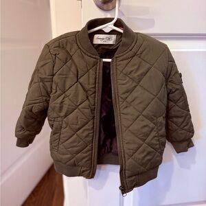 Olive Green Quilted Bomber Jacket